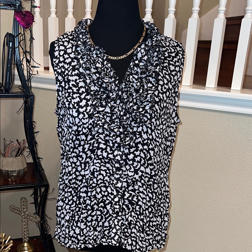 Allison Taylor Black and White Ruffle Blouse